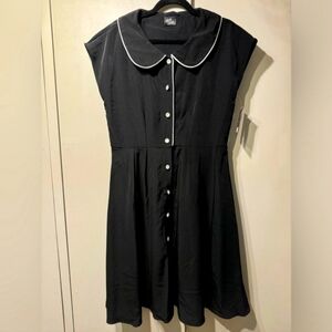 Black Button-Down Dress with White Trim